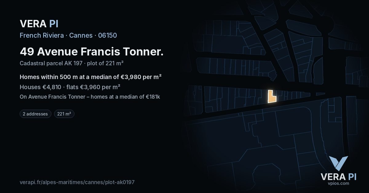 49 Avenue Francis Tonner, Cannes at night – the plot lit, the parcels around coloured by the prices near them