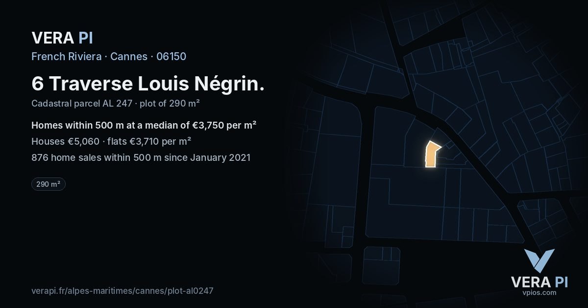 6 Traverse Louis Négrin, Cannes at night – the plot lit, the parcels around coloured by the prices near them