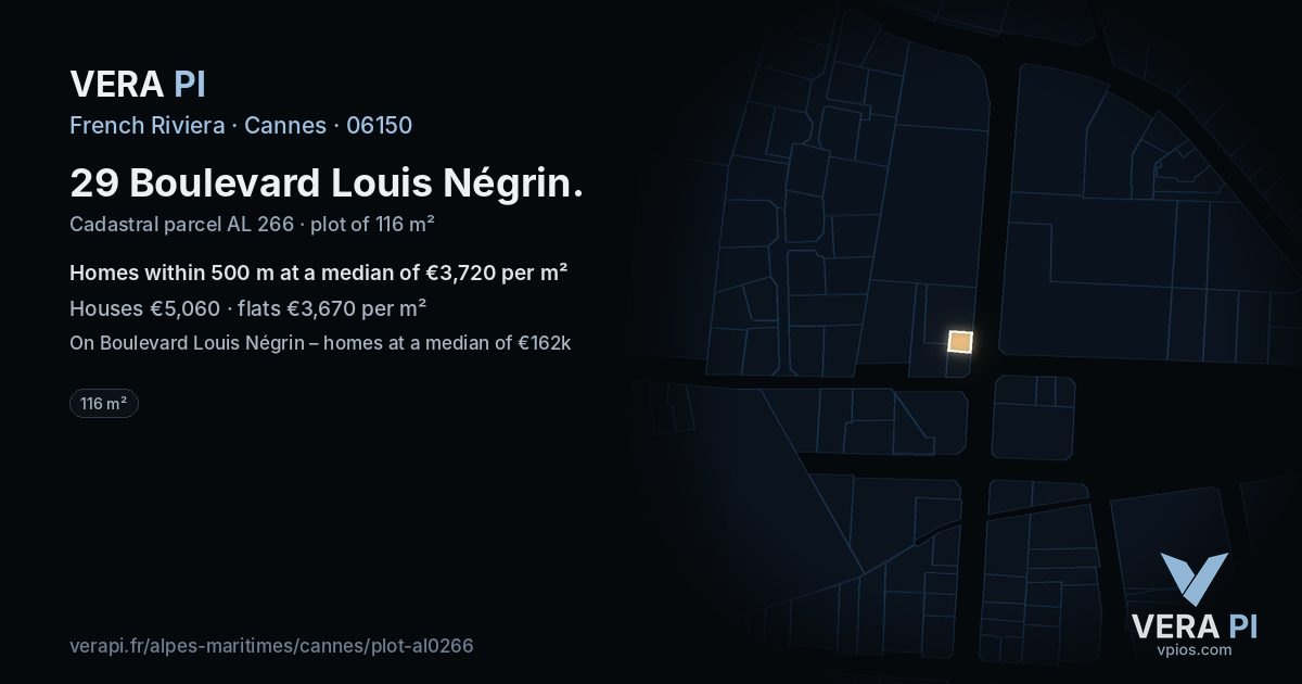 29 Boulevard Louis Négrin, Cannes at night – the plot lit, the parcels around coloured by the prices near them