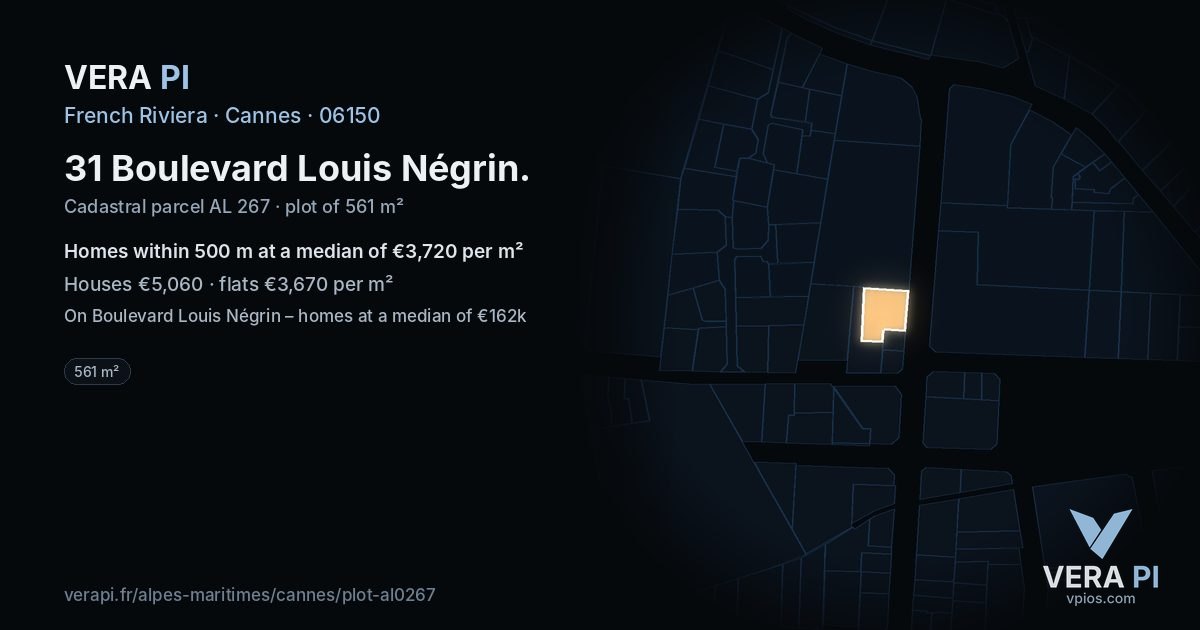 31 Boulevard Louis Négrin, Cannes at night – the plot lit, the parcels around coloured by the prices near them