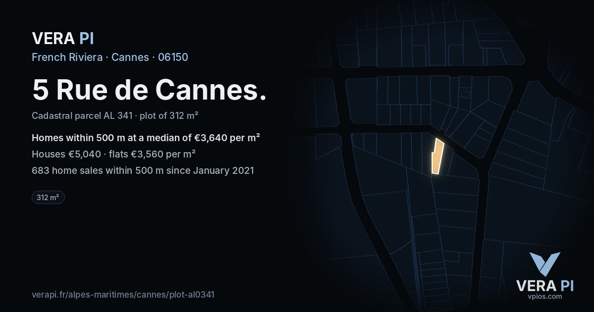 5 Rue de Cannes, Cannes at night – the plot lit, the parcels around coloured by the prices near them