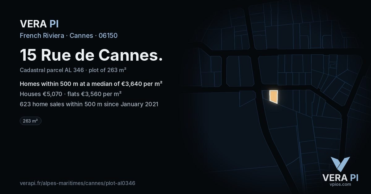 15 Rue de Cannes, Cannes at night – the plot lit, the parcels around coloured by the prices near them