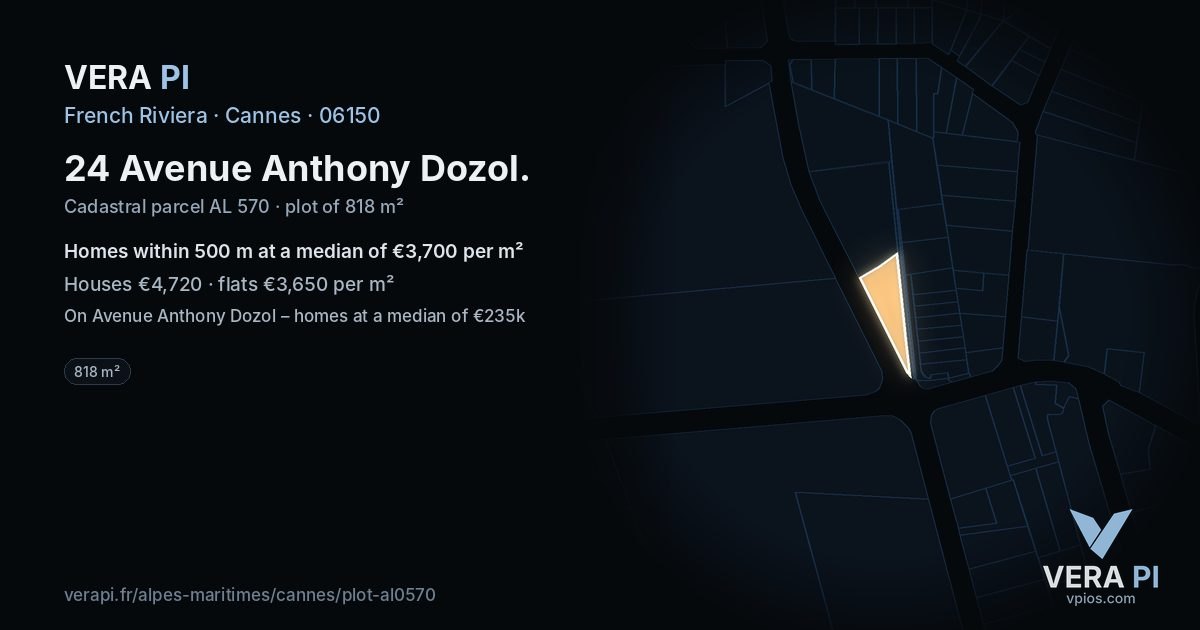 24 Avenue Anthony Dozol, Cannes at night – the plot lit, the parcels around coloured by the prices near them