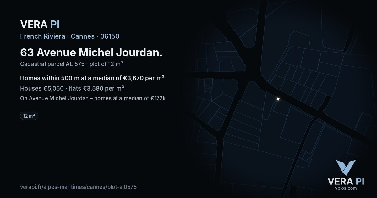 63 Avenue Michel Jourdan, Cannes at night – the plot lit, the parcels around coloured by the prices near them