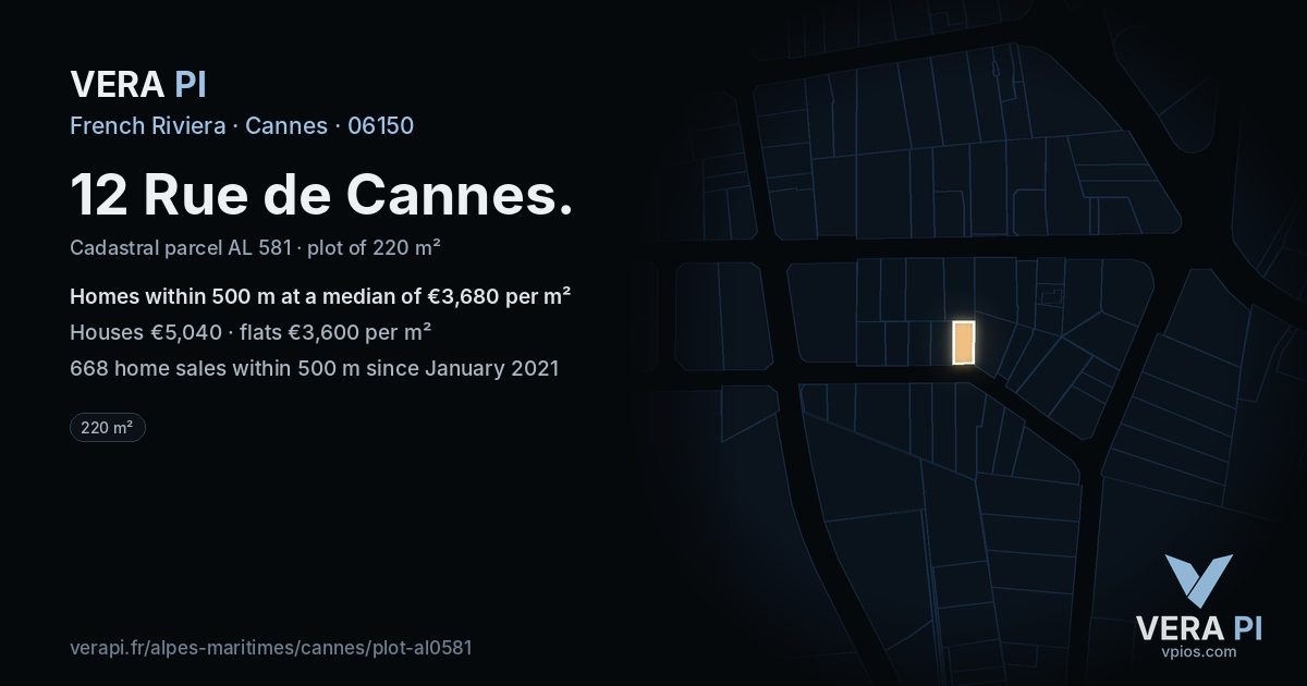 12 Rue de Cannes, Cannes at night – the plot lit, the parcels around coloured by the prices near them