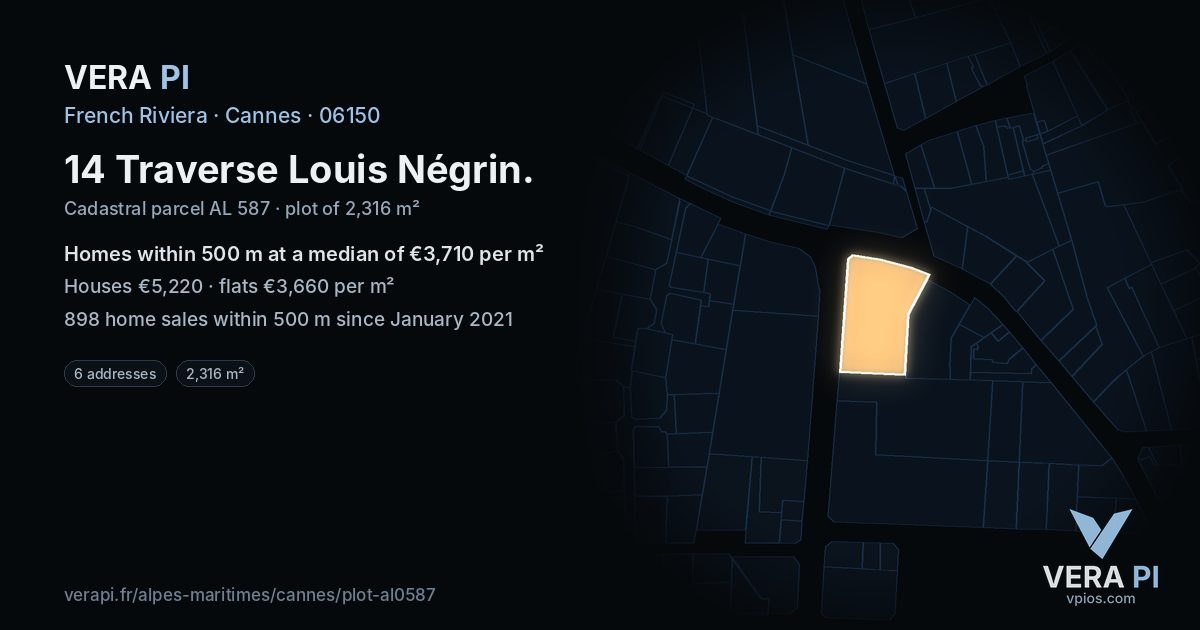 14 Traverse Louis Négrin, Cannes at night – the plot lit, the parcels around coloured by the prices near them