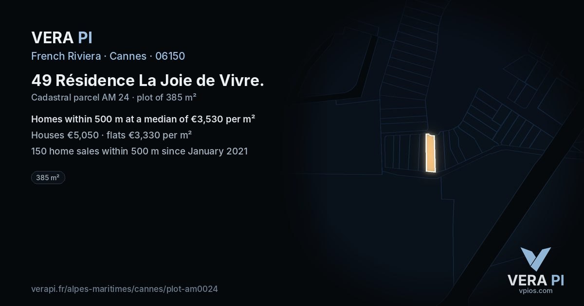 49 Résidence La Joie de Vivre, Cannes at night – the plot lit, the parcels around coloured by the prices near them