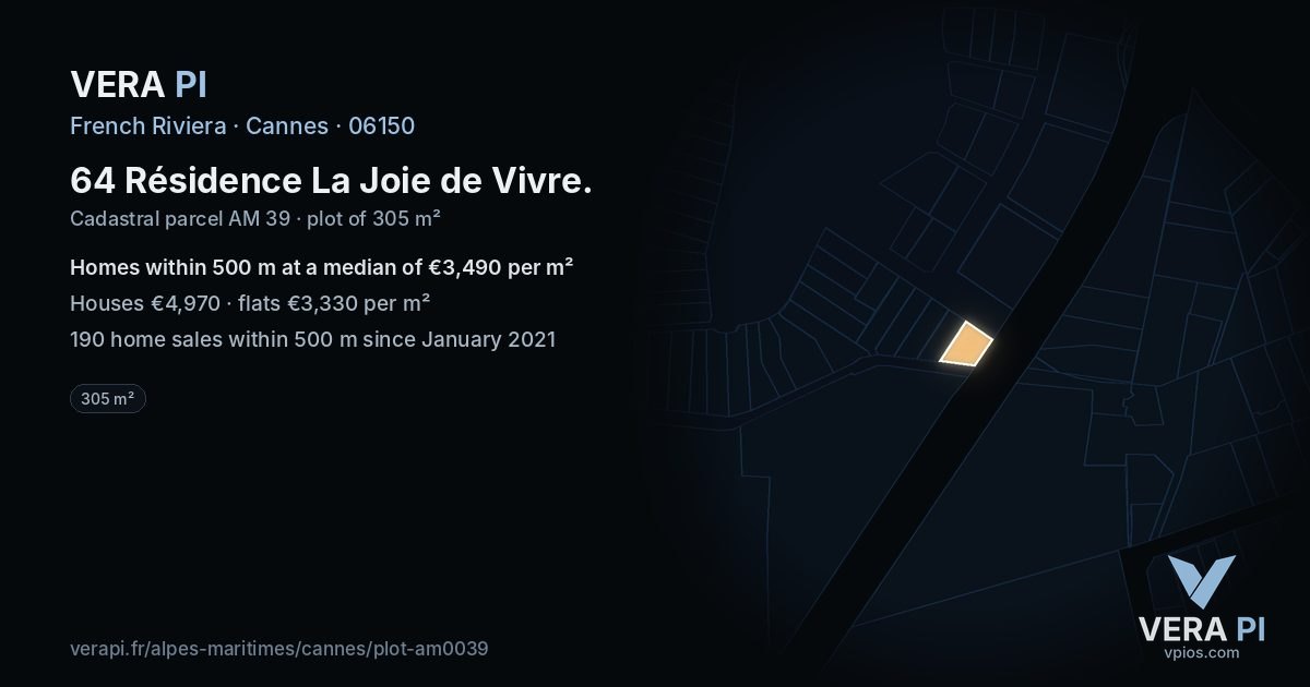 64 Résidence La Joie de Vivre, Cannes at night – the plot lit, the parcels around coloured by the prices near them