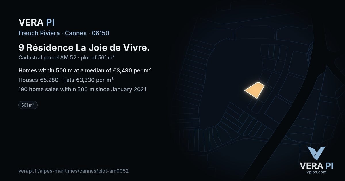 9 Résidence La Joie de Vivre, Cannes at night – the plot lit, the parcels around coloured by the prices near them