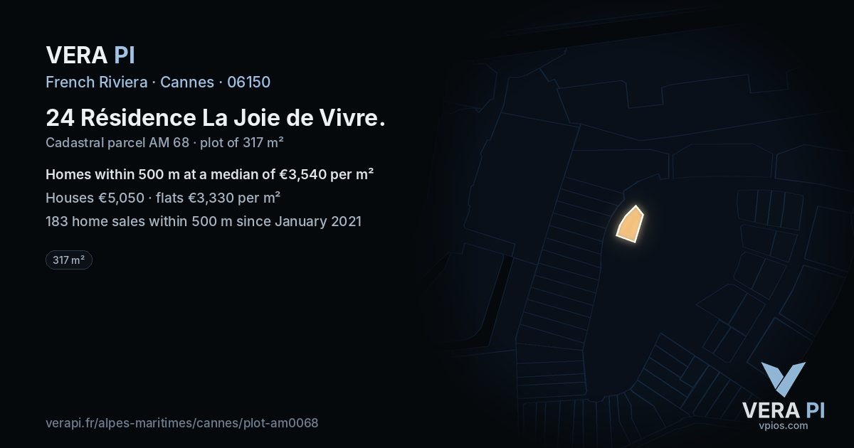 24 Résidence La Joie de Vivre, Cannes at night – the plot lit, the parcels around coloured by the prices near them