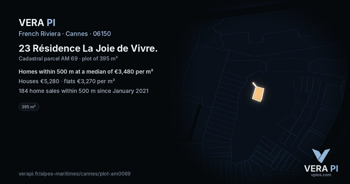 23 Résidence La Joie de Vivre, Cannes at night – the plot lit, the parcels around coloured by the prices near them