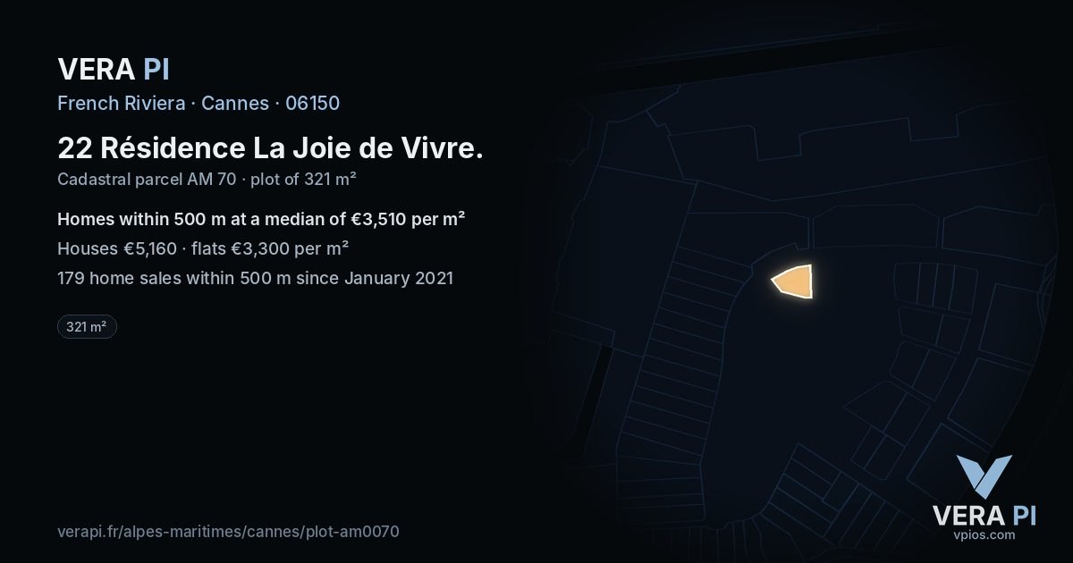 22 Résidence La Joie de Vivre, Cannes at night – the plot lit, the parcels around coloured by the prices near them