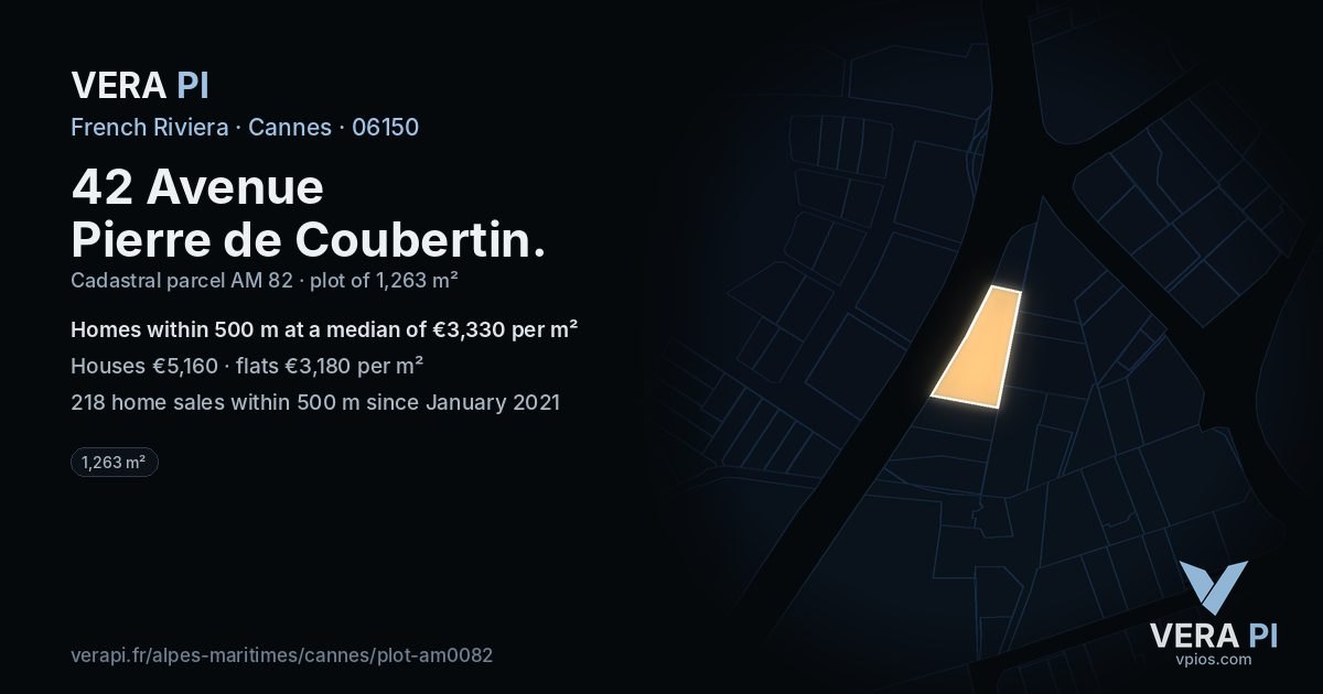 42 Avenue Pierre de Coubertin, Cannes at night – the plot lit, the parcels around coloured by the prices near them