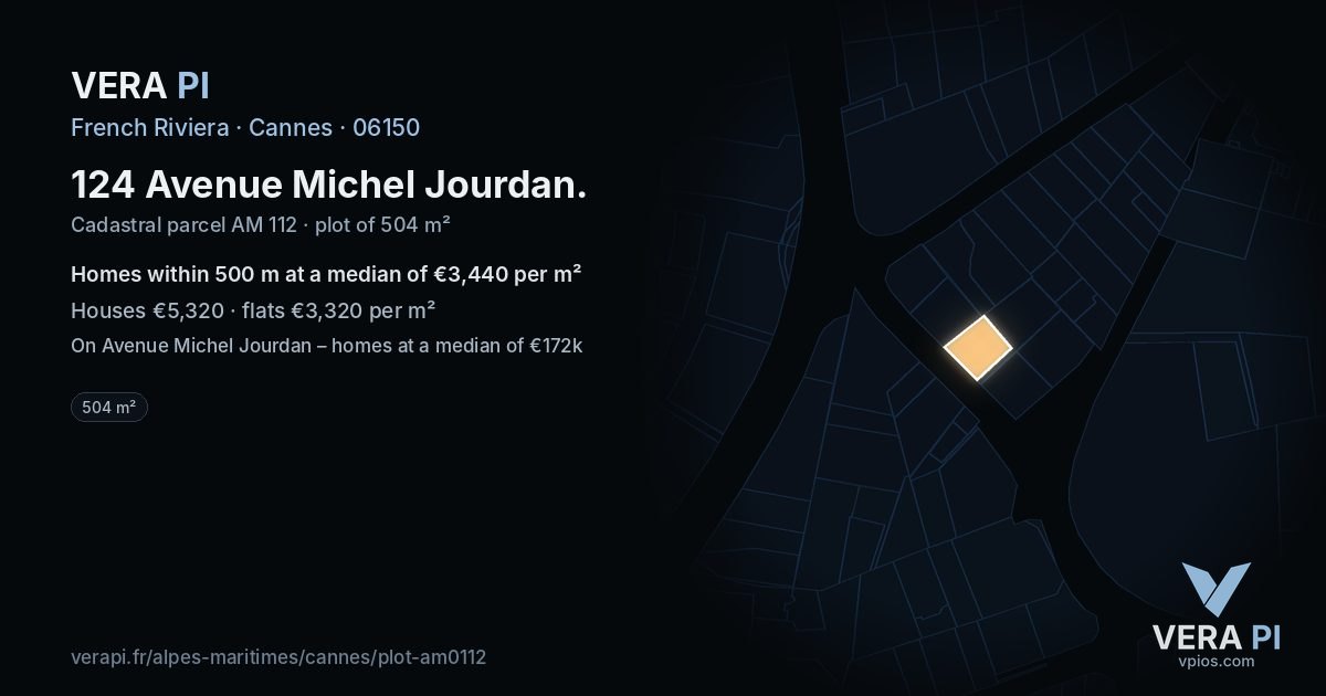 124 Avenue Michel Jourdan, Cannes at night – the plot lit, the parcels around coloured by the prices near them