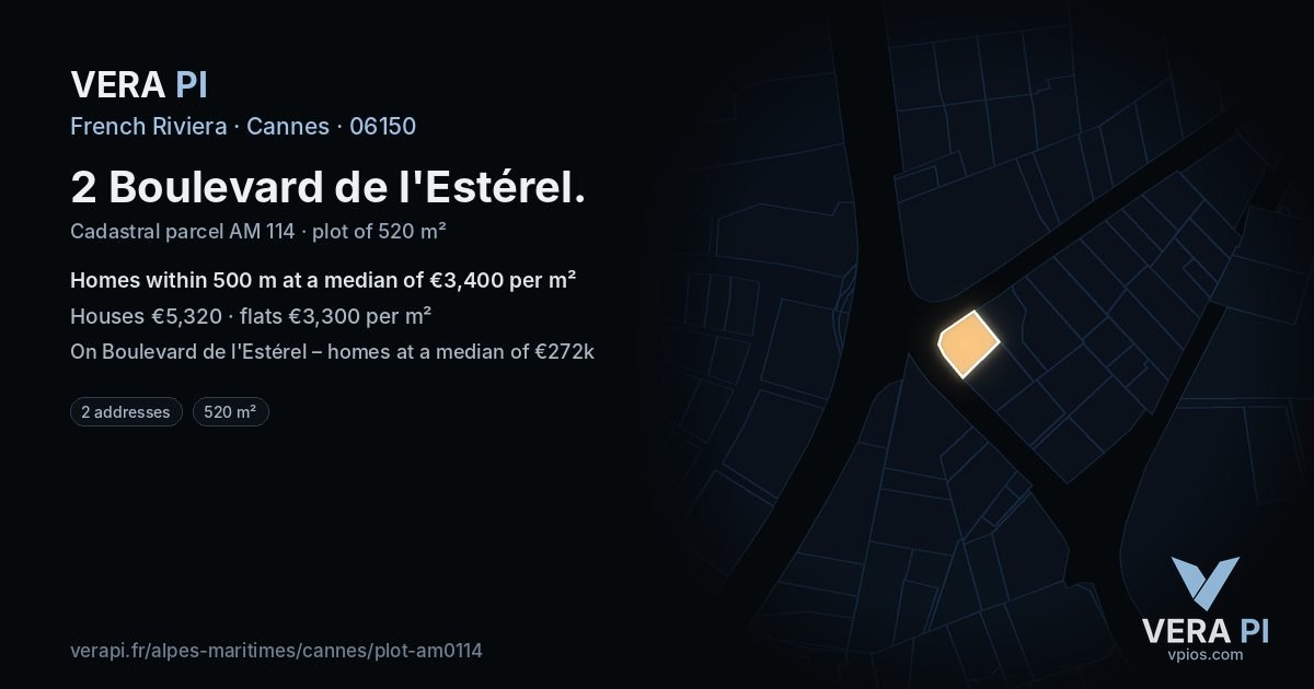 2 Boulevard de l'Estérel, Cannes at night – the plot lit, the parcels around coloured by the prices near them