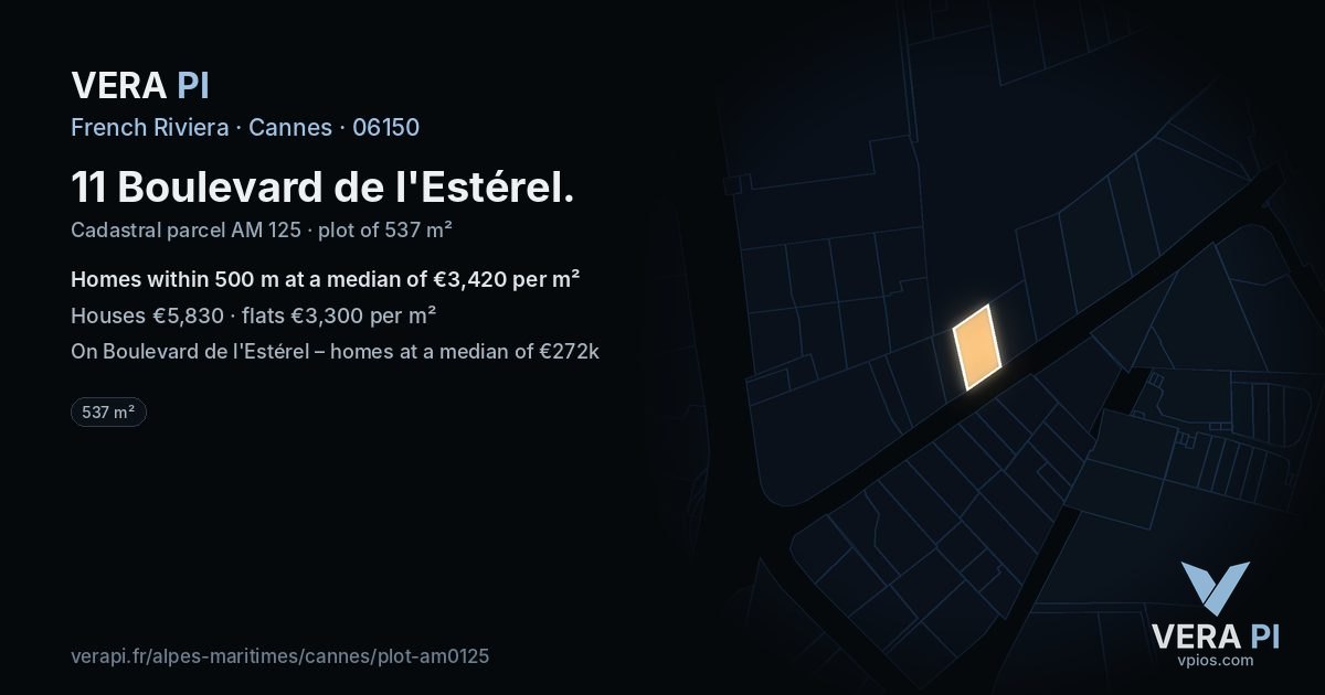 11 Boulevard de l'Estérel, Cannes at night – the plot lit, the parcels around coloured by the prices near them
