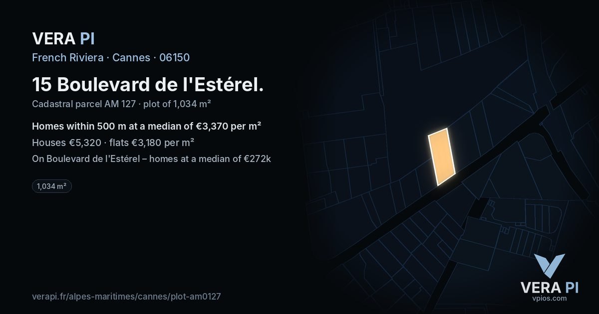 15 Boulevard de l'Estérel, Cannes at night – the plot lit, the parcels around coloured by the prices near them