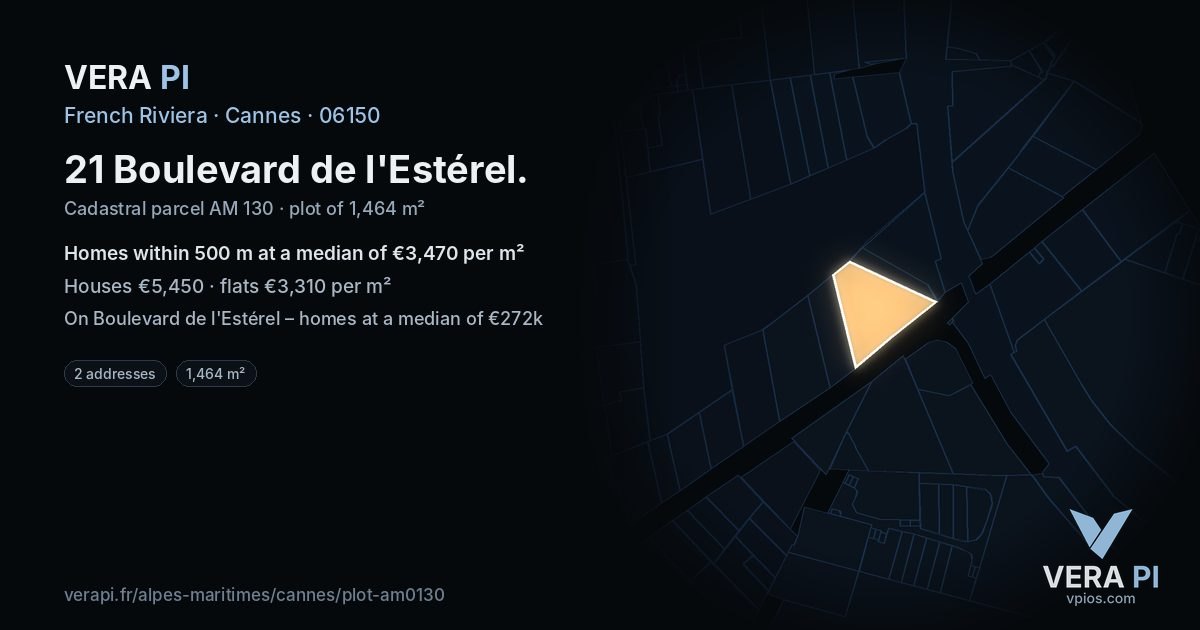 21 Boulevard de l'Estérel, Cannes at night – the plot lit, the parcels around coloured by the prices near them