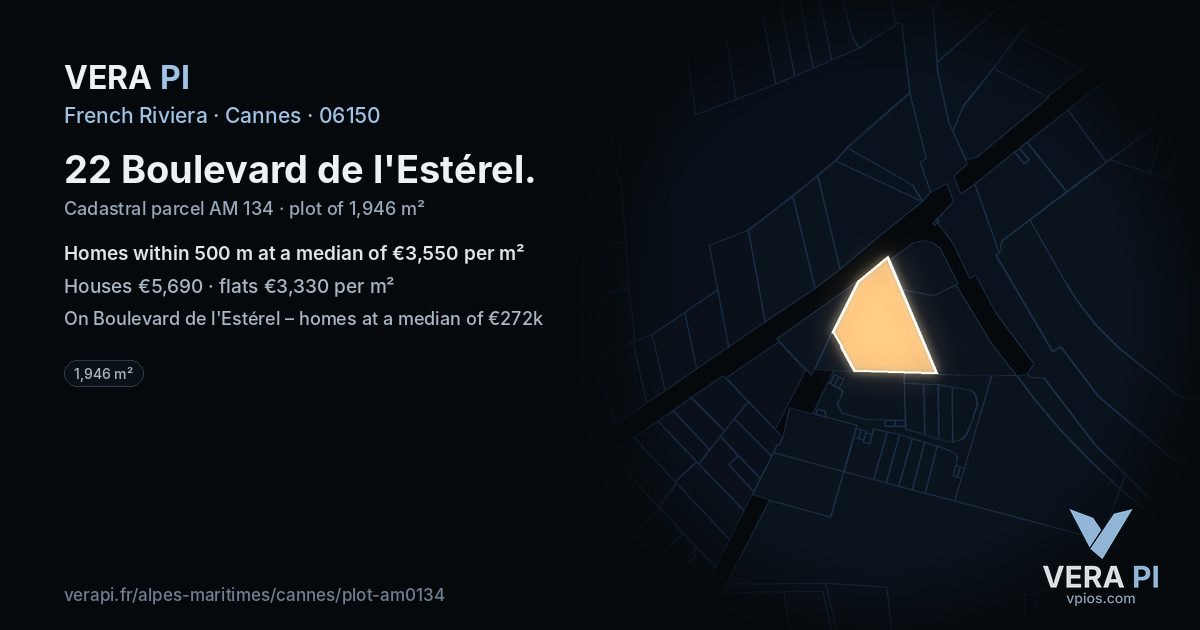 22 Boulevard de l'Estérel, Cannes at night – the plot lit, the parcels around coloured by the prices near them