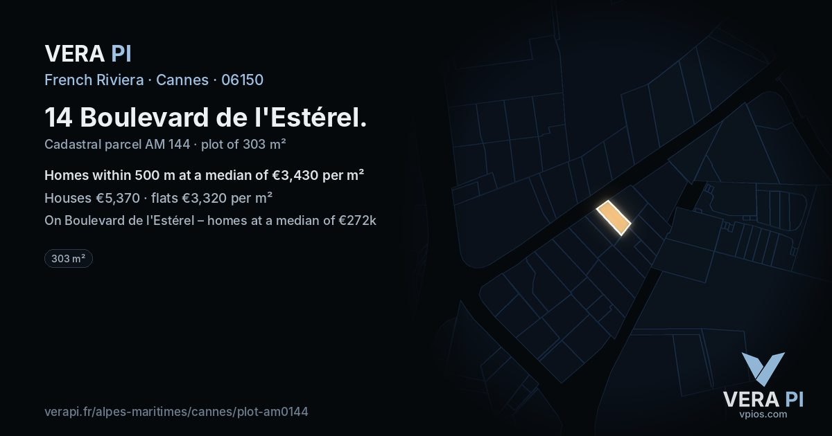 14 Boulevard de l'Estérel, Cannes at night – the plot lit, the parcels around coloured by the prices near them