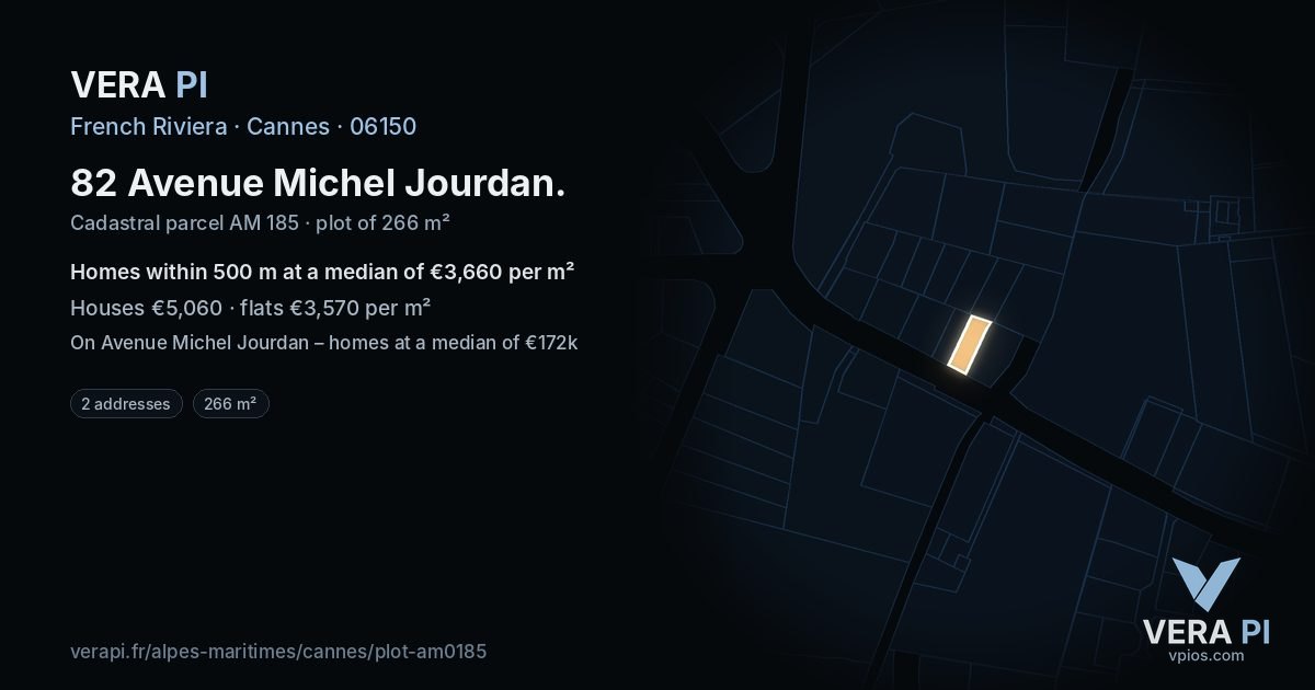 82 Avenue Michel Jourdan, Cannes at night – the plot lit, the parcels around coloured by the prices near them