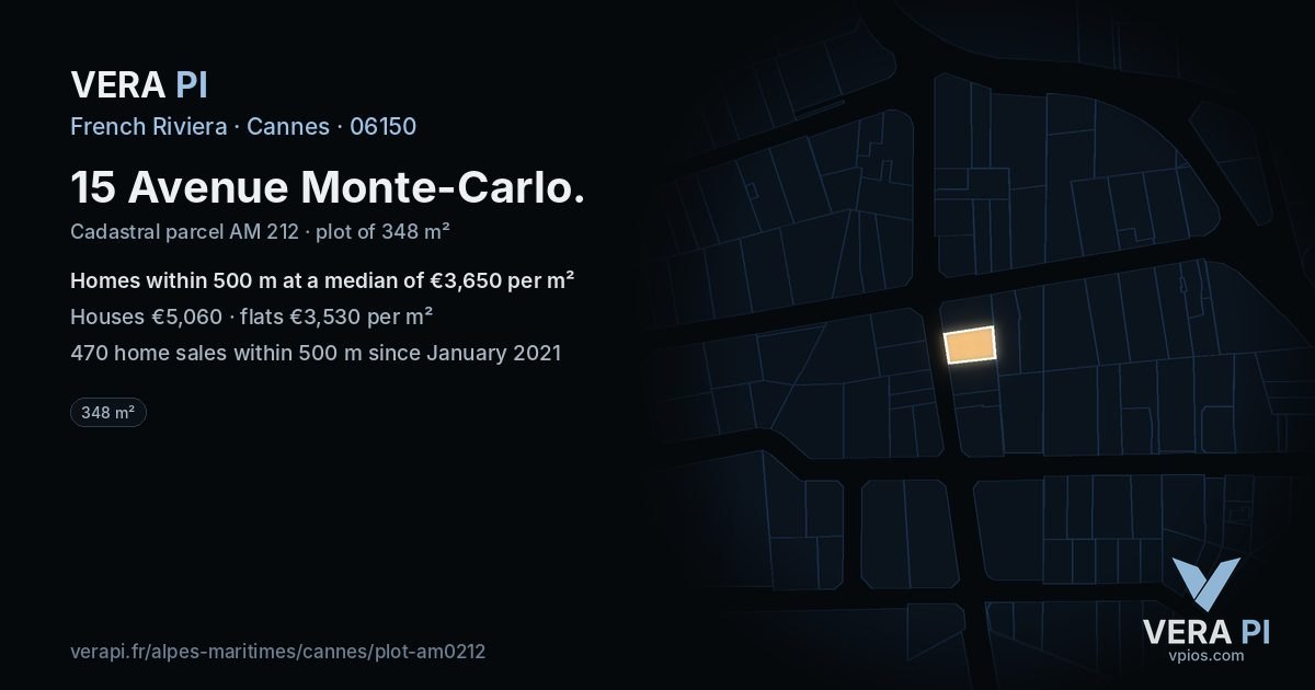 15 Avenue Monte-Carlo, Cannes at night – the plot lit, the parcels around coloured by the prices near them