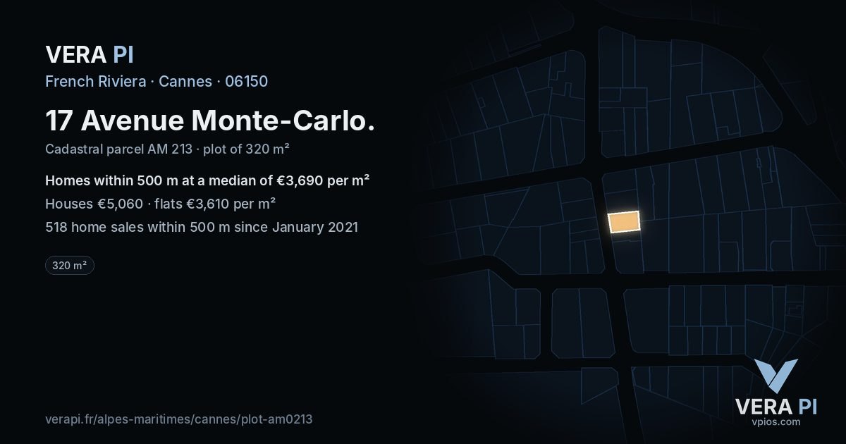 17 Avenue Monte-Carlo, Cannes at night – the plot lit, the parcels around coloured by the prices near them