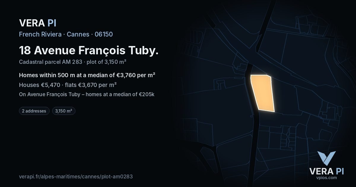 18 Avenue François Tuby, Cannes at night – the plot lit, the parcels around coloured by the prices near them