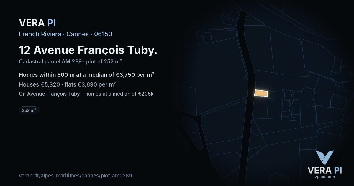 12 Avenue François Tuby, Cannes at night – the plot lit, the parcels around coloured by the prices near them