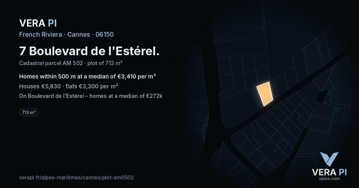 7 Boulevard de l'Estérel, Cannes at night – the plot lit, the parcels around coloured by the prices near them
