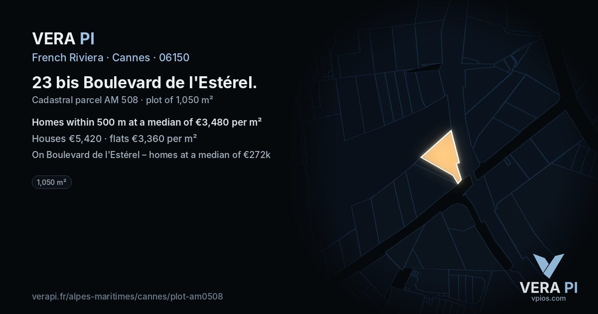 23 bis Boulevard de l'Estérel, Cannes at night – the plot lit, the parcels around coloured by the prices near them