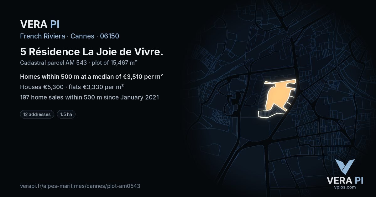 5 Résidence La Joie de Vivre, Cannes at night – the plot lit, the parcels around coloured by the prices near them