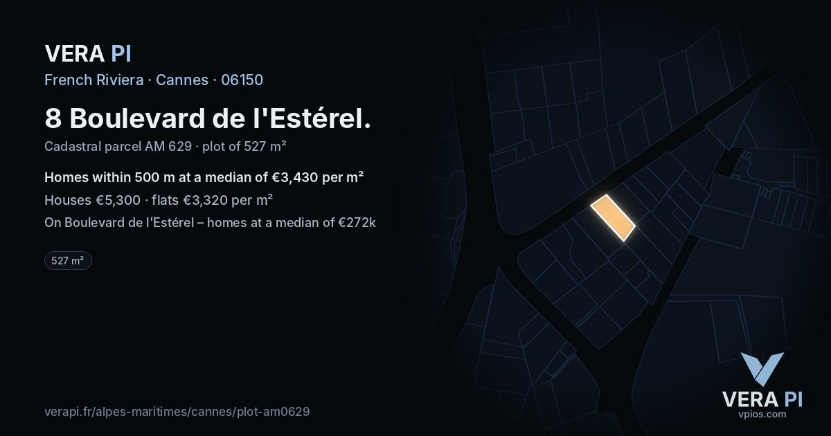 8 Boulevard de l'Estérel, Cannes at night – the plot lit, the parcels around coloured by the prices near them
