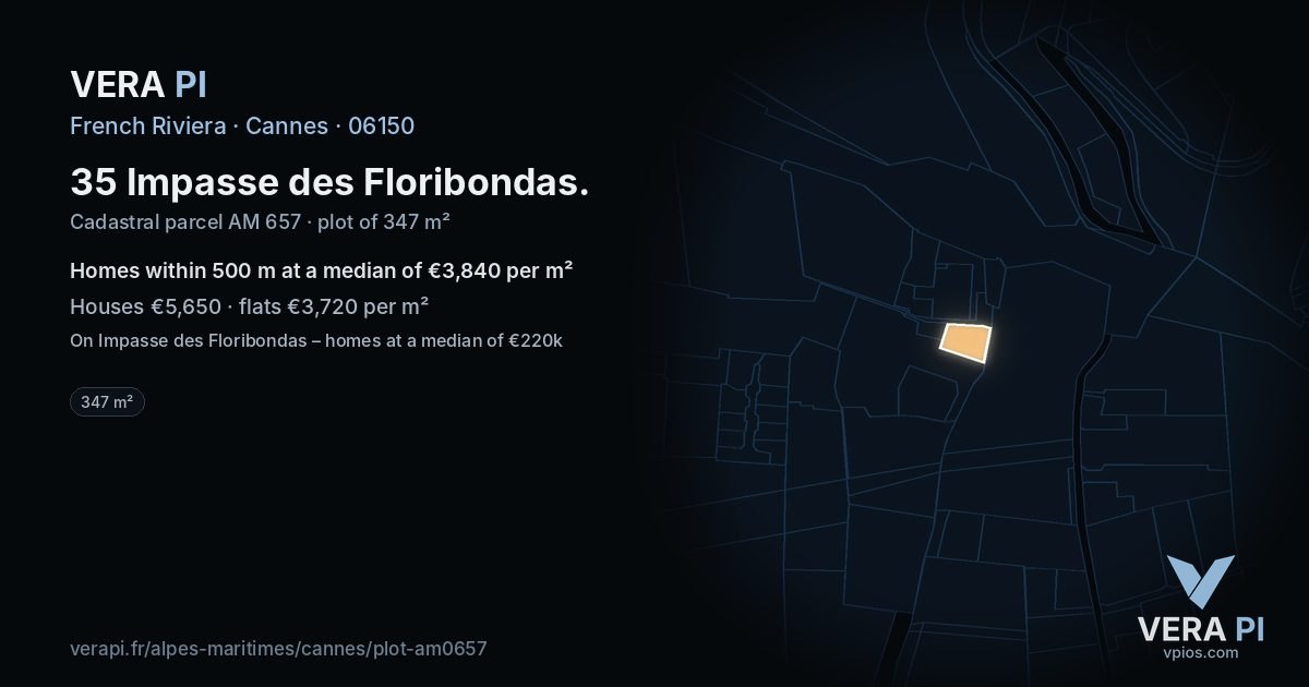 35 Impasse des Floribondas, Cannes at night – the plot lit, the parcels around coloured by the prices near them