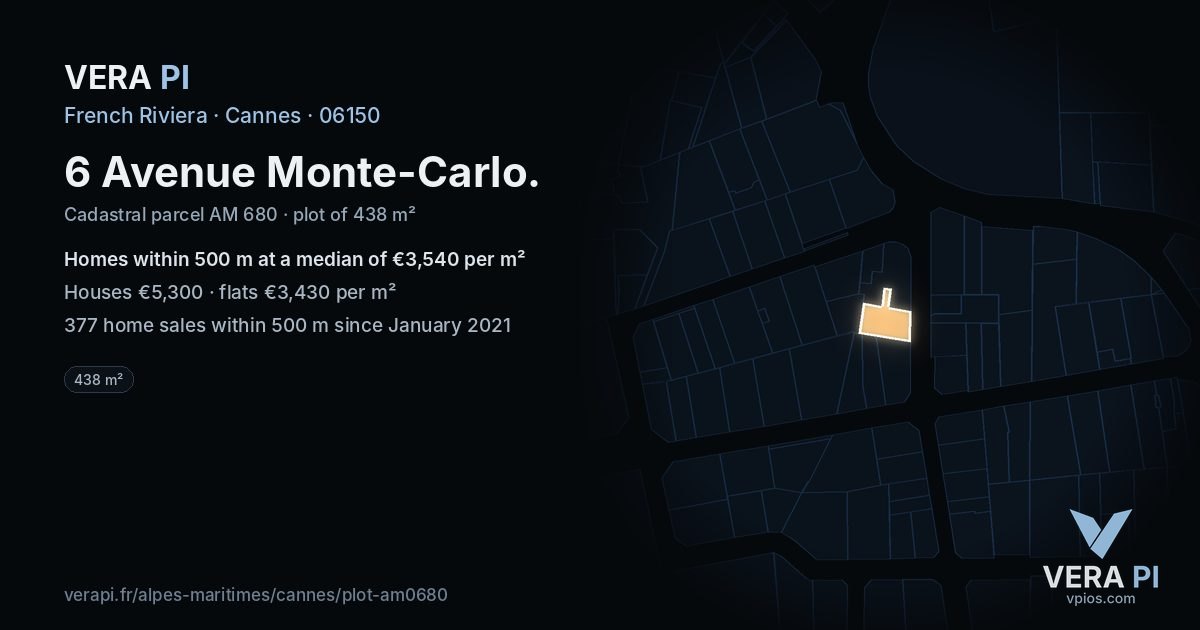6 Avenue Monte-Carlo, Cannes at night – the plot lit, the parcels around coloured by the prices near them