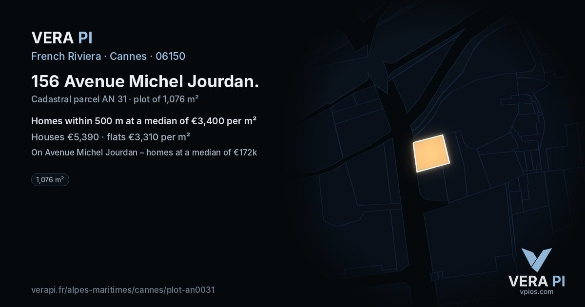 156 Avenue Michel Jourdan, Cannes at night – the plot lit, the parcels around coloured by the prices near them
