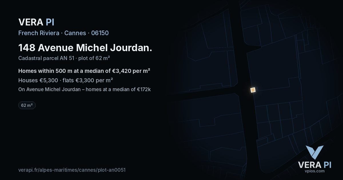 148 Avenue Michel Jourdan, Cannes at night – the plot lit, the parcels around coloured by the prices near them