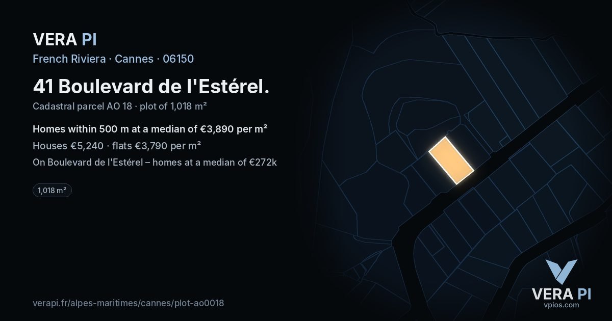 41 Boulevard de l'Estérel, Cannes at night – the plot lit, the parcels around coloured by the prices near them