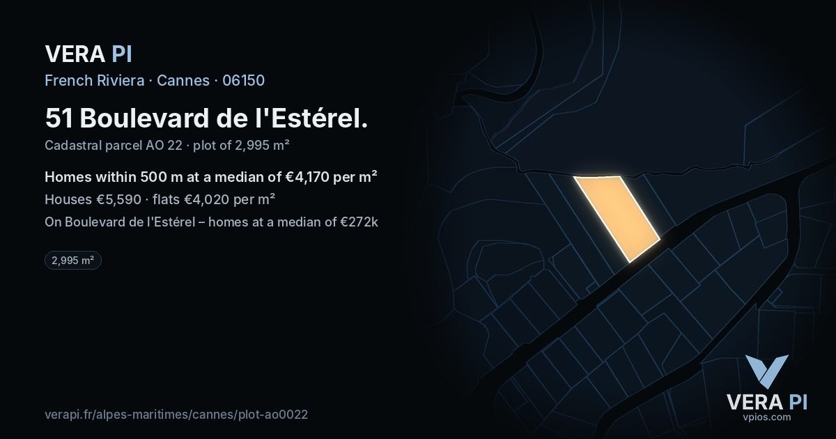 51 Boulevard de l'Estérel, Cannes at night – the plot lit, the parcels around coloured by the prices near them