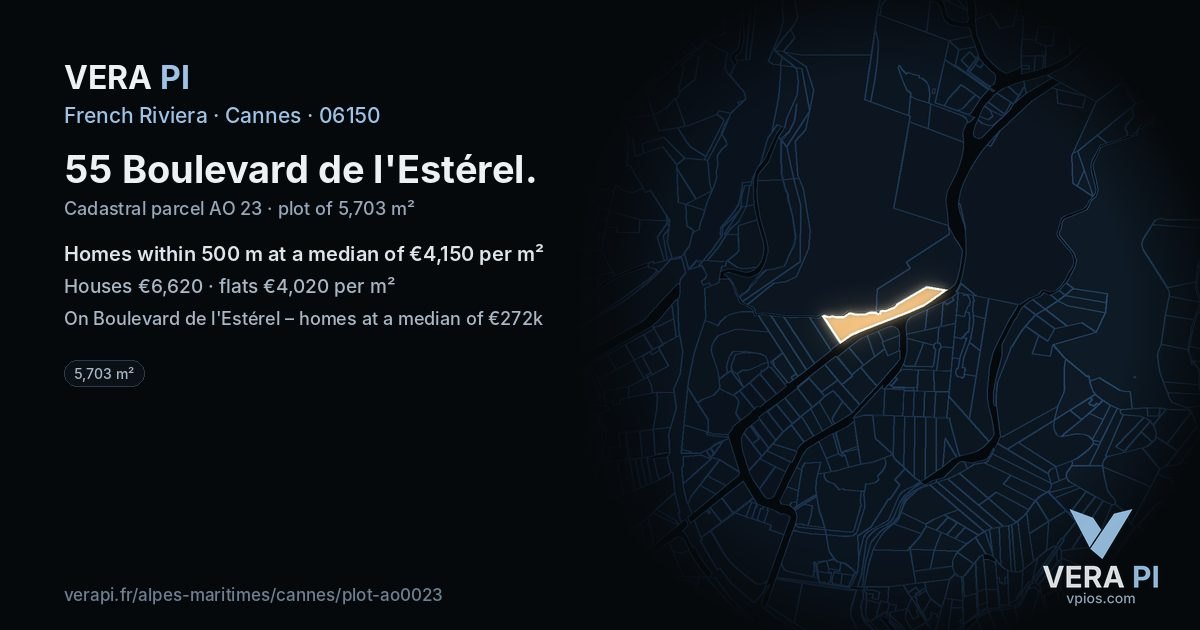 55 Boulevard de l'Estérel, Cannes at night – the plot lit, the parcels around coloured by the prices near them