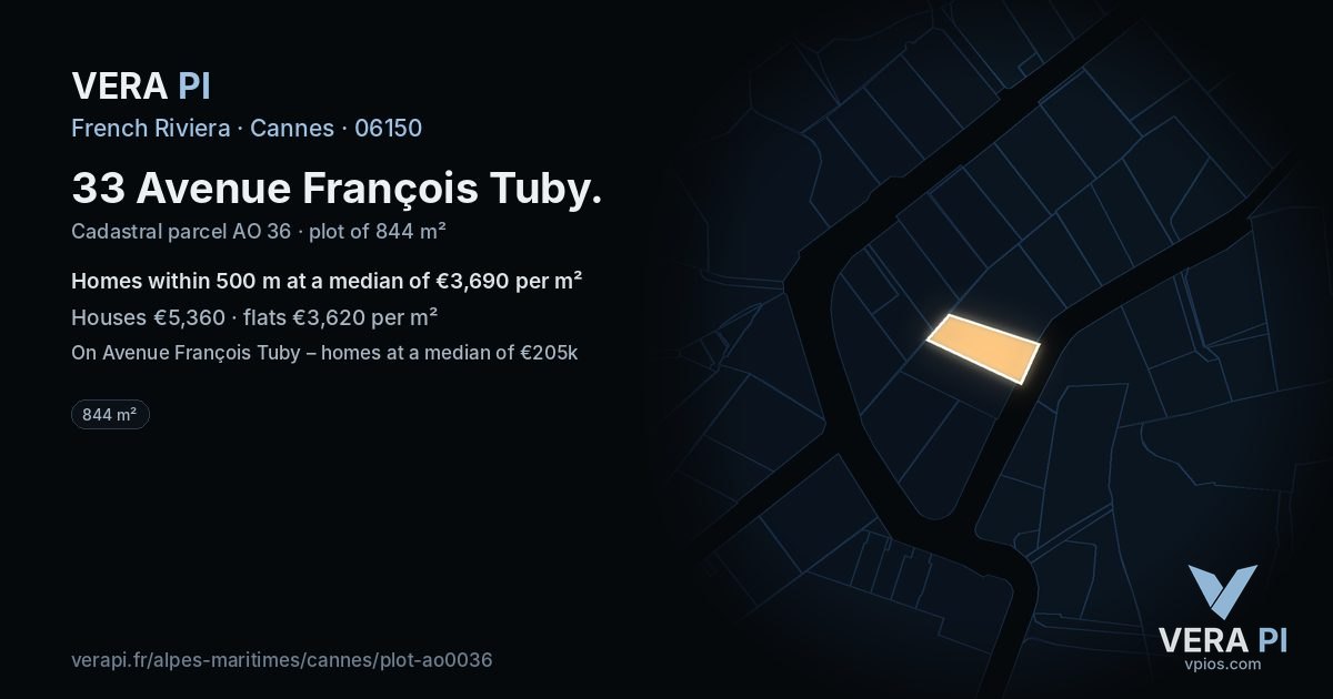 33 Avenue François Tuby, Cannes at night – the plot lit, the parcels around coloured by the prices near them