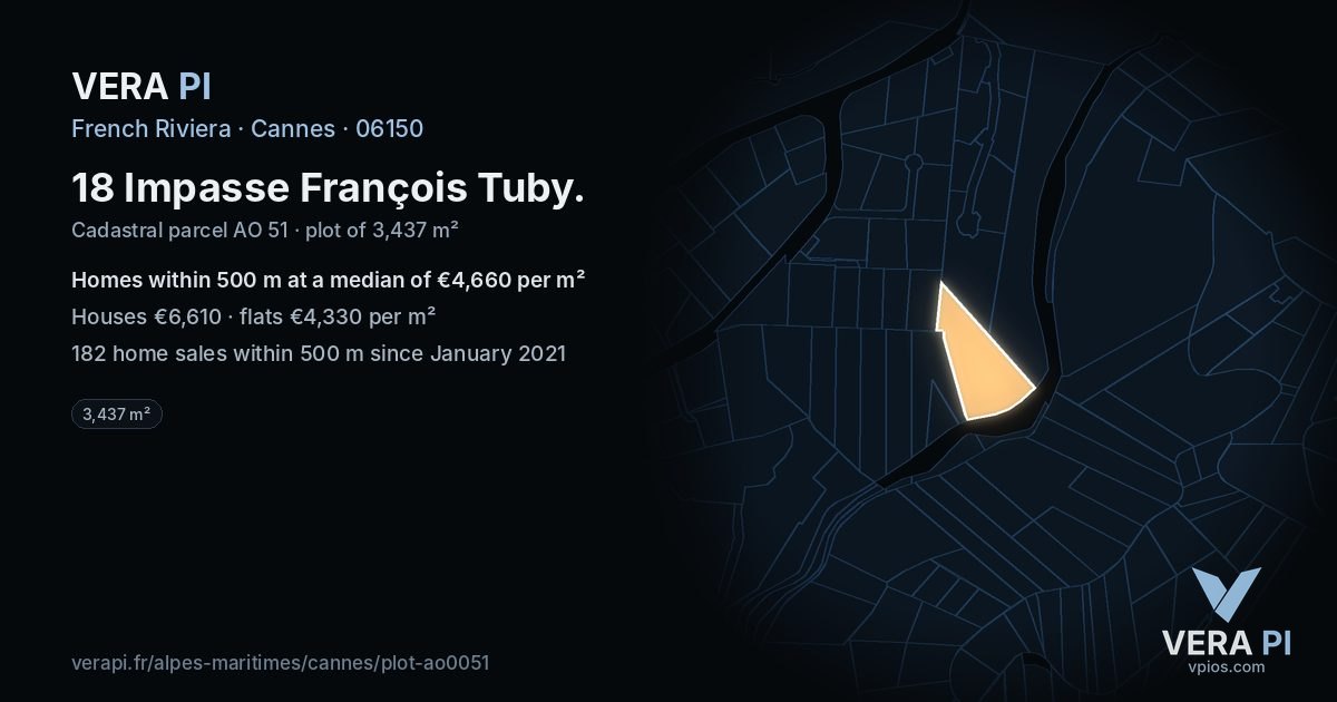 18 Impasse François Tuby, Cannes at night – the plot lit, the parcels around coloured by the prices near them