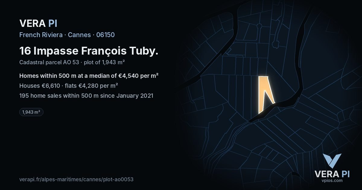 16 Impasse François Tuby, Cannes at night – the plot lit, the parcels around coloured by the prices near them