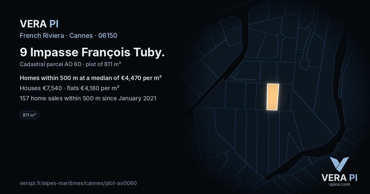 9 Impasse François Tuby, Cannes at night – the plot lit, the parcels around coloured by the prices near them