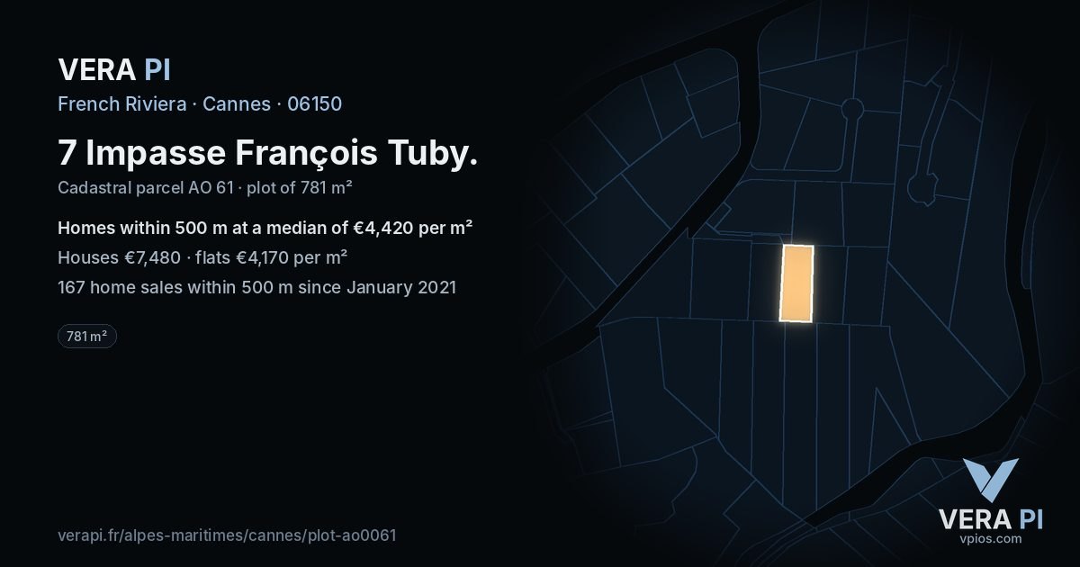 7 Impasse François Tuby, Cannes at night – the plot lit, the parcels around coloured by the prices near them