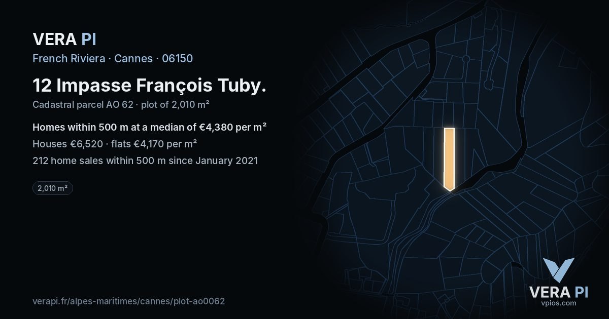 12 Impasse François Tuby, Cannes at night – the plot lit, the parcels around coloured by the prices near them