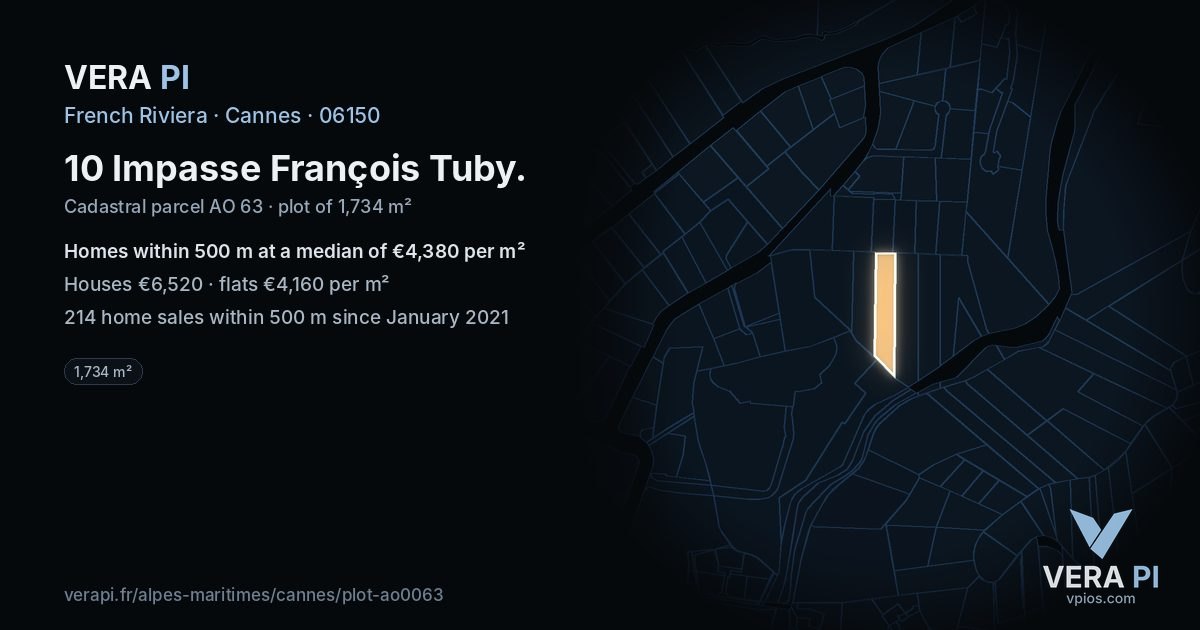 10 Impasse François Tuby, Cannes at night – the plot lit, the parcels around coloured by the prices near them