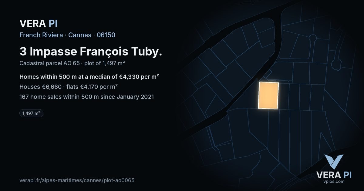 3 Impasse François Tuby, Cannes at night – the plot lit, the parcels around coloured by the prices near them