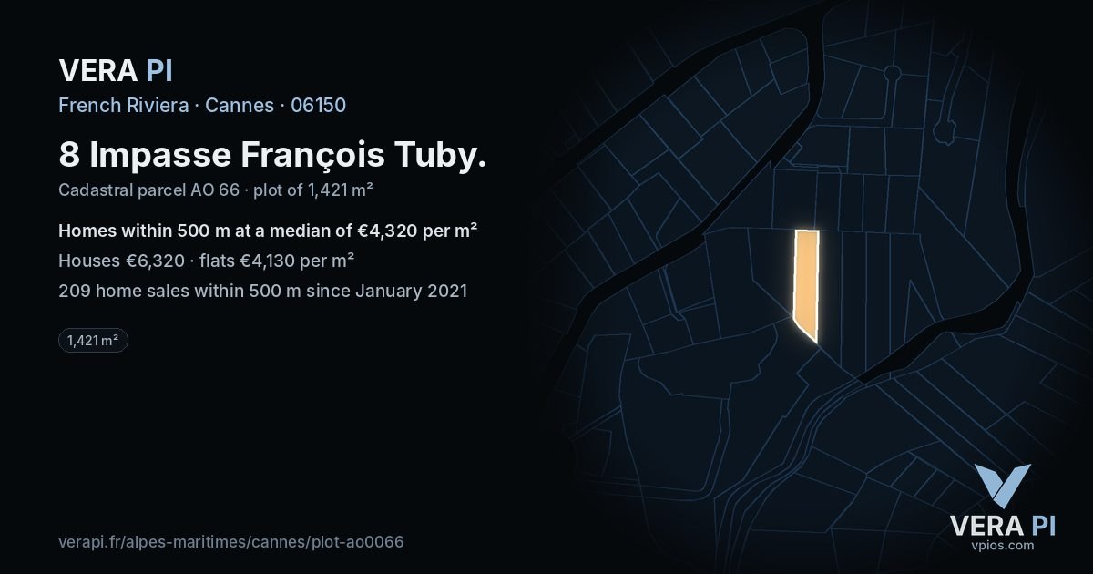 8 Impasse François Tuby, Cannes at night – the plot lit, the parcels around coloured by the prices near them