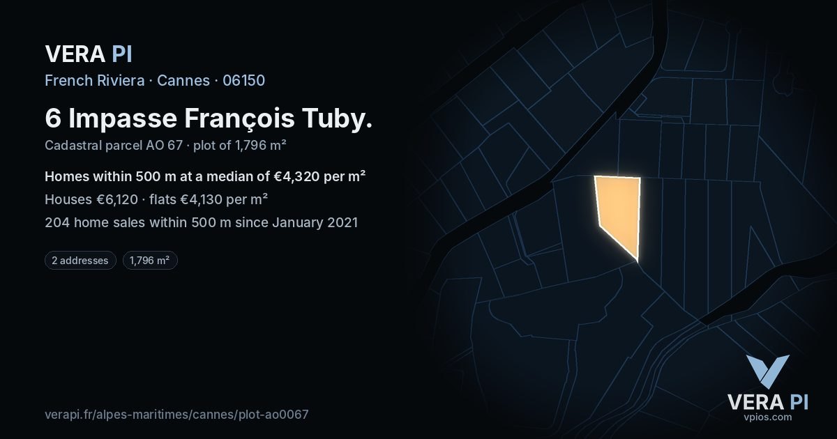 6 Impasse François Tuby, Cannes at night – the plot lit, the parcels around coloured by the prices near them